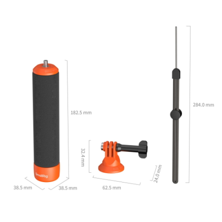 SmallRig 6152 - grip / uchwyt pływający wypornościowy do kamer sportowych - zawartość zestawu i wymiary